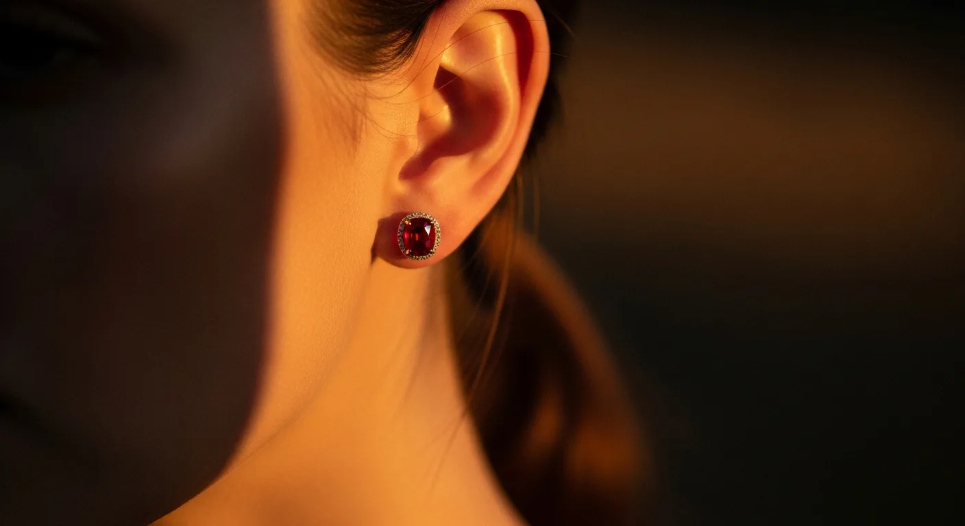 Boucles d'oreilles rubis portées avec élégance